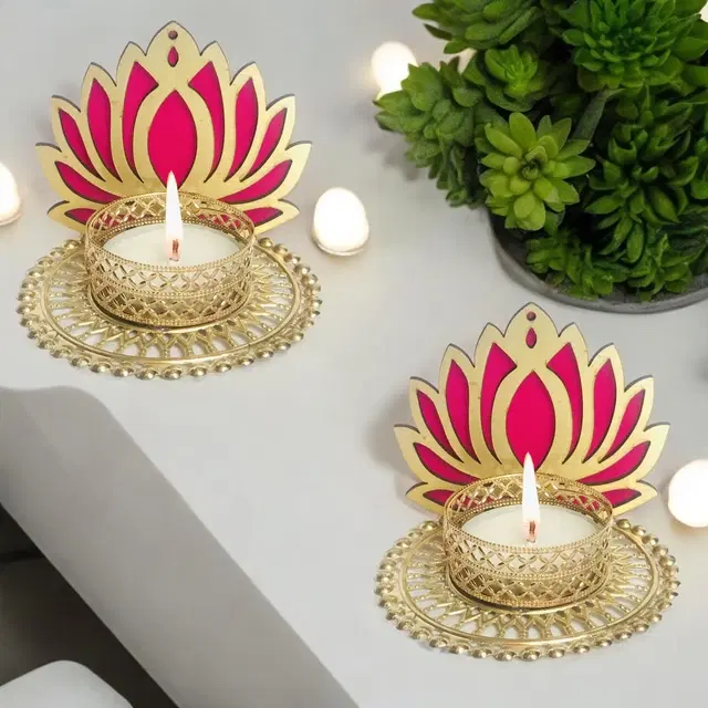 Metal Designer Tealight Candle Holder, Multicolor, 8x8x6 cm, Pack of 2