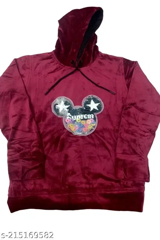 Printed Hoodie for Women (Maroon, M)