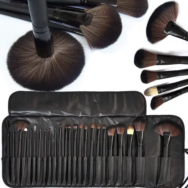 24 Pcs Makeup Brushes For Face And Eye Cosmetics  with Bag Organizer (Black)
