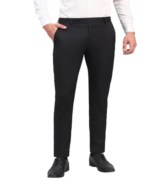 Slim Fit Trousers for Men, Black (34)