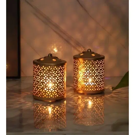 Decorative Small Lanterns Set Of 2 Candle Holders For Home Decor Diwali Festival Lighting And Living Room 19.5x13x10cm