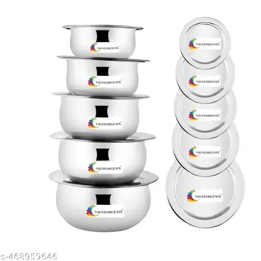 Stainless Steel Handi Set with Lids, Silver, Set of 5