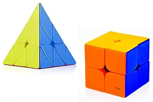 2x2 & Pyramid Stickerless Rubik's Cube, Set of 2, Multicolor