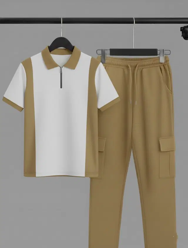 Colorblocked Night Suit For Men  Brown , (M)