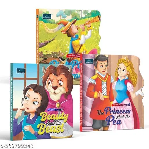 BOOKFORD Fairy Tale Shaped Board Book | Beauty and the Beast, The Pied Piper, and Princess and the Pea  | for kids | fairy tales | story books | (Set of 3)
