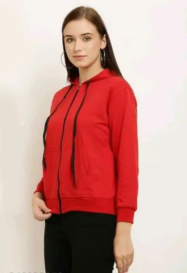 Fleece Hooded Sweatshirt for Women (Red, S)