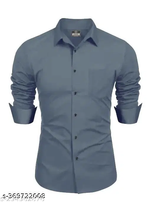 Solid Cotton Shirt Fabric for Men (Grey, S)
