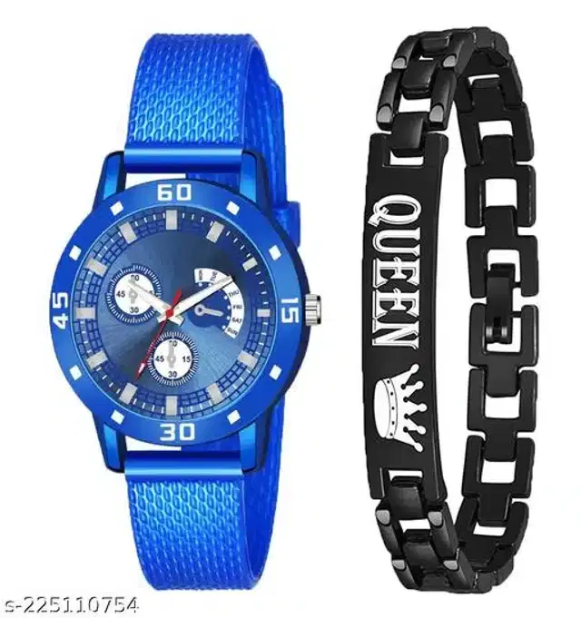 Analog Watch with Bracelet for Women, Set of 2 (Multicolor)