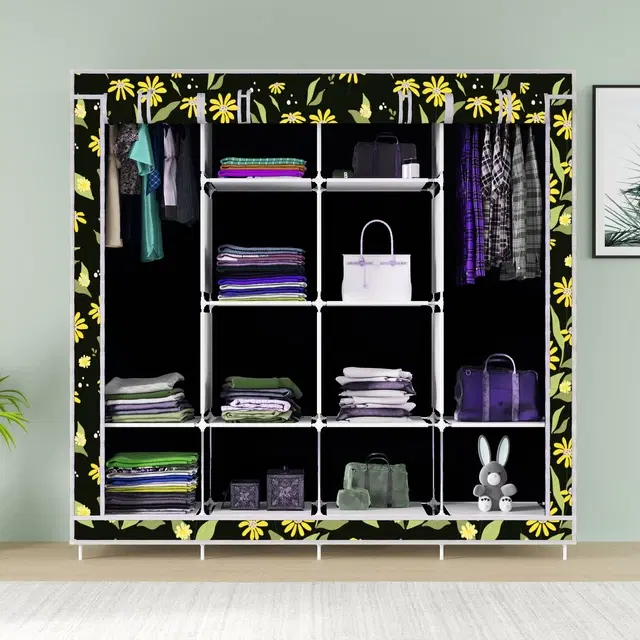 Plastic Printed Collapsible Wardrobe, Black