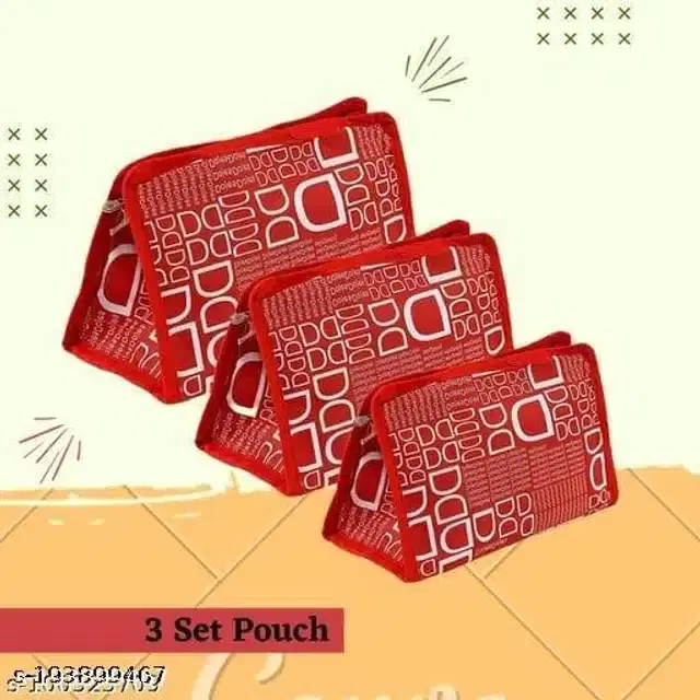 Canvas Multipurpose Storage Pouch, Red, Set of 3