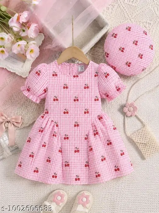 Cotton Frock for Girls (Pink, 3-6 Months)
