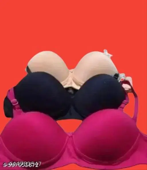 Cotton Solid Bra for Women & Girls, Multicolour, Pack of 3 (32A)
