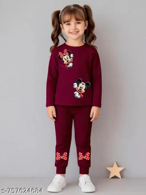 Cotton Blend Clothing Set for Girls, Maroon (12-18 Months)