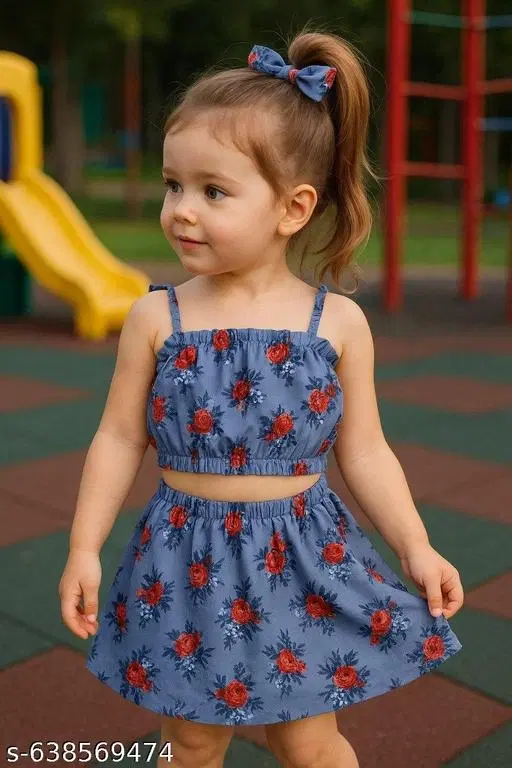 Rayon Slub Printed Clothing Set for Girls, Grey, Pack of 1 (0-3 Months)