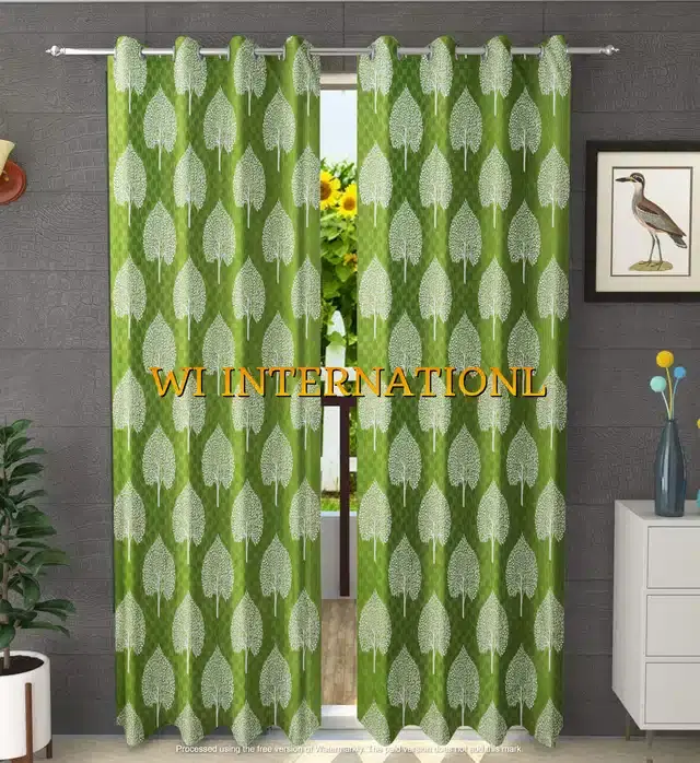 Polyester Printed Window & Door Curtains, Pack of 2, Green, 5 feet