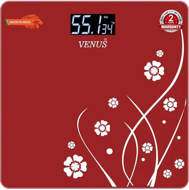 Venus Electronic Digital Personal Bathroom Weight Machine upto 180 kg Weighing Scale, Red, Pack of 1