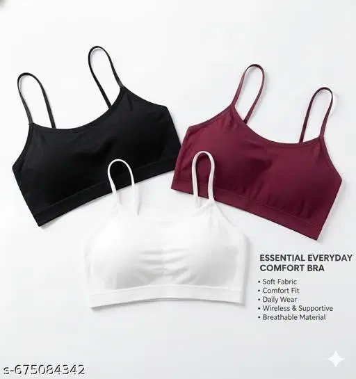 Cotton Bandeau Bra for Women, Pack of 3 (Multicolor, S)