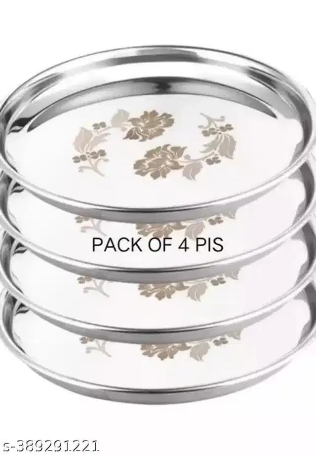 Stainless Steel Dinner Full Plates, Silver, Pack of 4