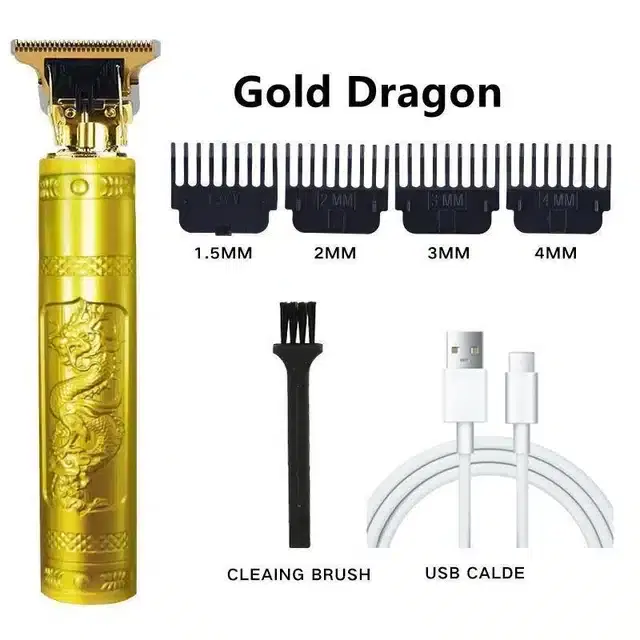 Professional Rechargeable T9 Trimmer with 4 Guide Combs Brush for Men, Gold