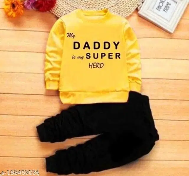 Hoisery Printed Clothing Set for Boys (Yellow, 6-12 Months)