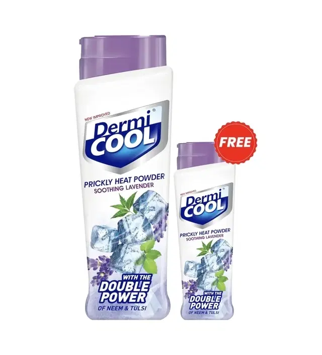 Dermi Cool Prickly Heat Powder Lavender 150 g + Free Dermi Cool Prickly Heat Powder Lavender 60 g