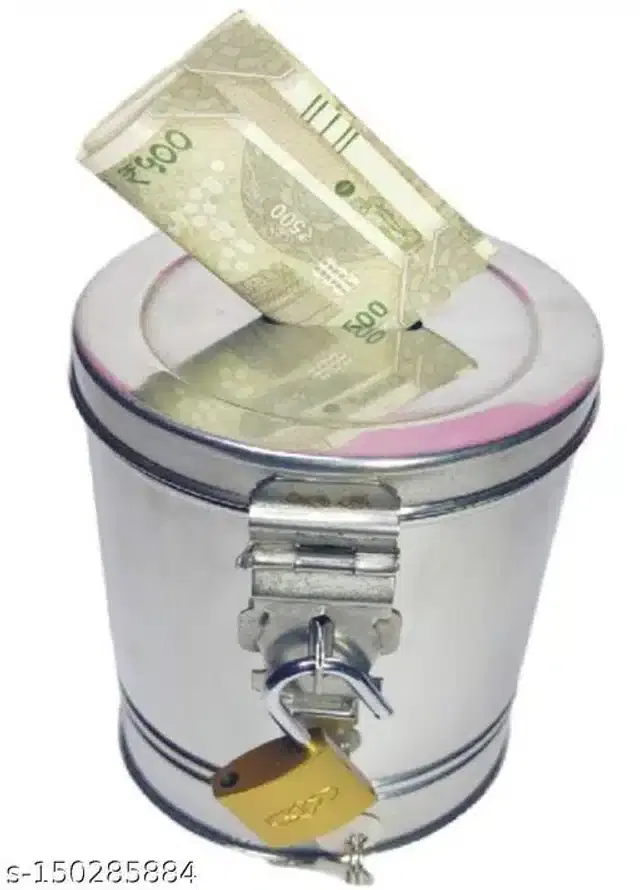 Stainless Steel Coin Banks with Brass Lock, Silver