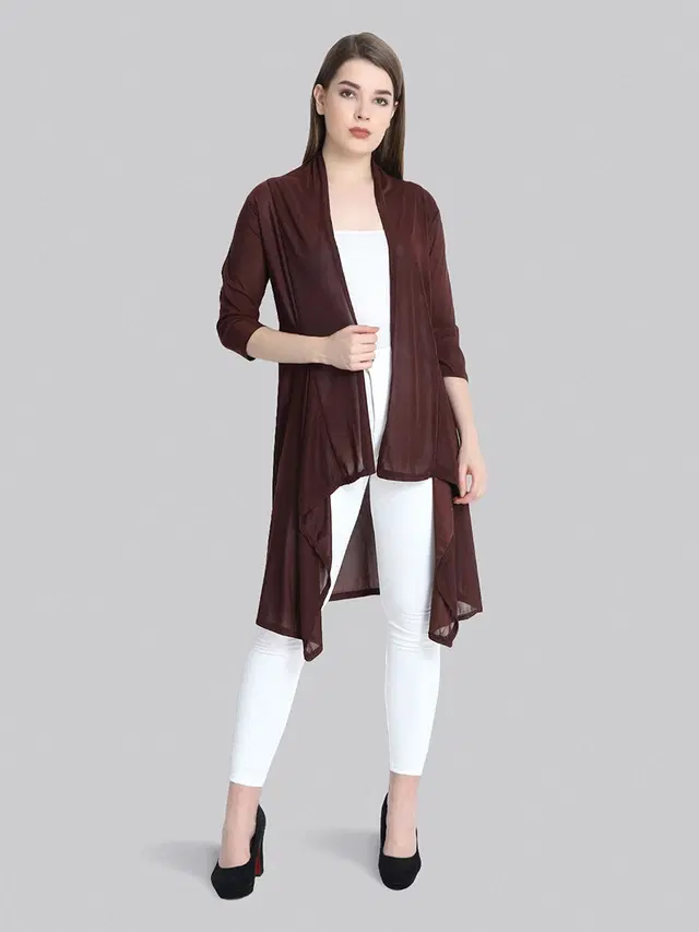 Hosiery Solid Shrug for Women (Brown, S)