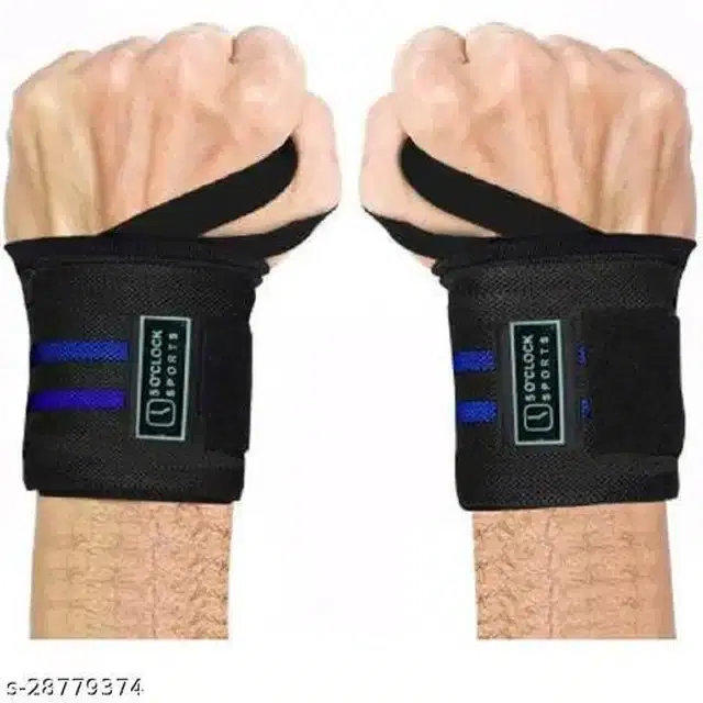 Wrist Support Bands, Black & Blue, Free Size, Set of 1