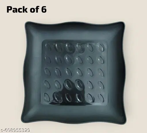 Plastic Plates for Kitchen, Black, Pack of 6