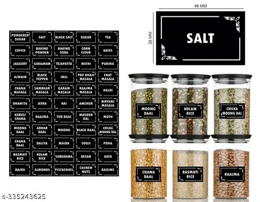 Kitchen Spices English Names Labels for Containers, Multicolor, Pack of 55