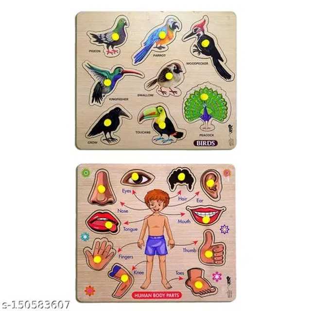 Wooden Puzzles for Kids, Multicolor, Pack of 2