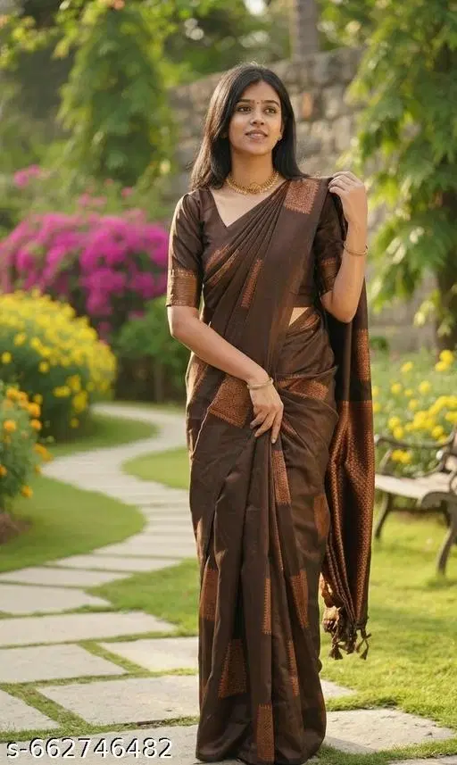 Soft Silk Saree for Women (Brown, Free Size)