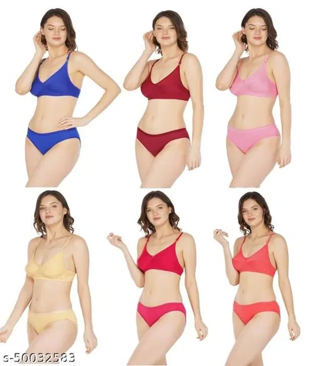 Cotton Blend Solid Lingerie Set for Women, Pack of 6 (Multicolor, 30A)