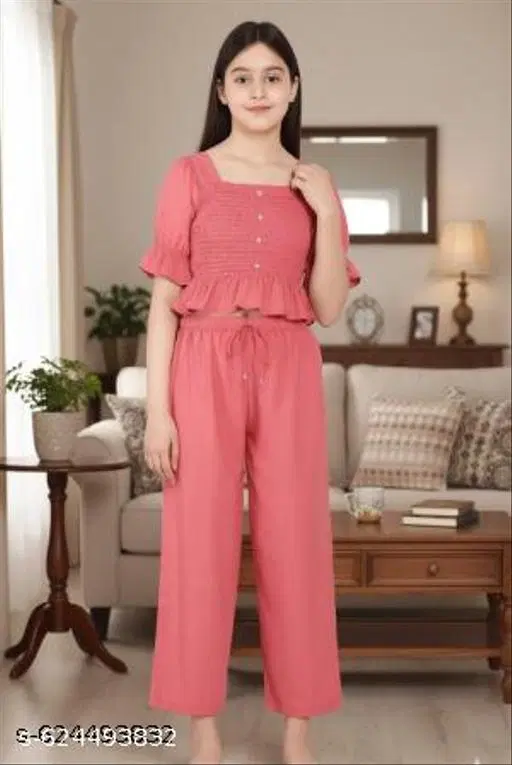 Palazzo Set for Kids (Peach, 14-15 Years)