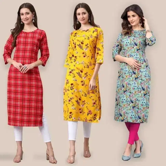 Women Crepe Printed Kurta, Pack Of 3 (Multicolor, S) (SD-145)