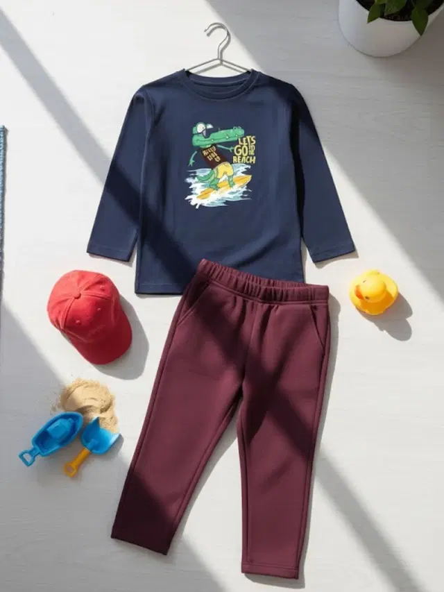 Cotton Solid Clothing Set For Boys, Multicolour (7-8 Years)