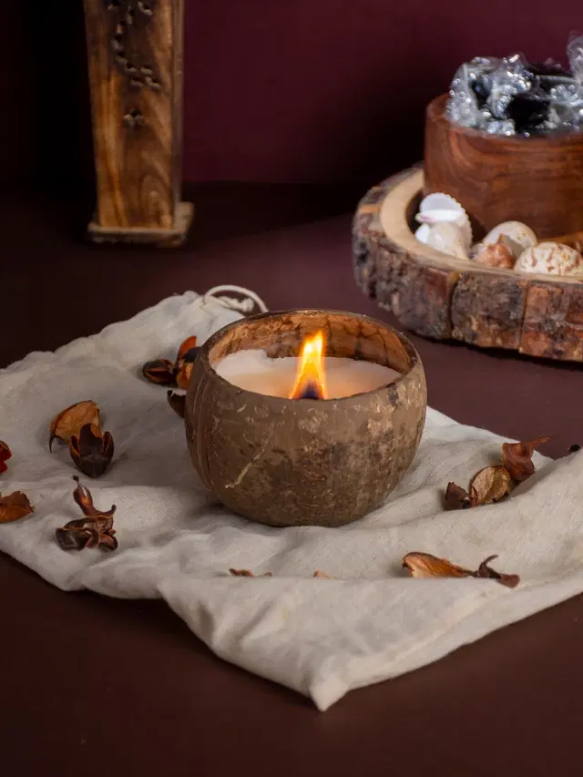 Floish Decor Premium Scented Coconut Shell Bowl Candle