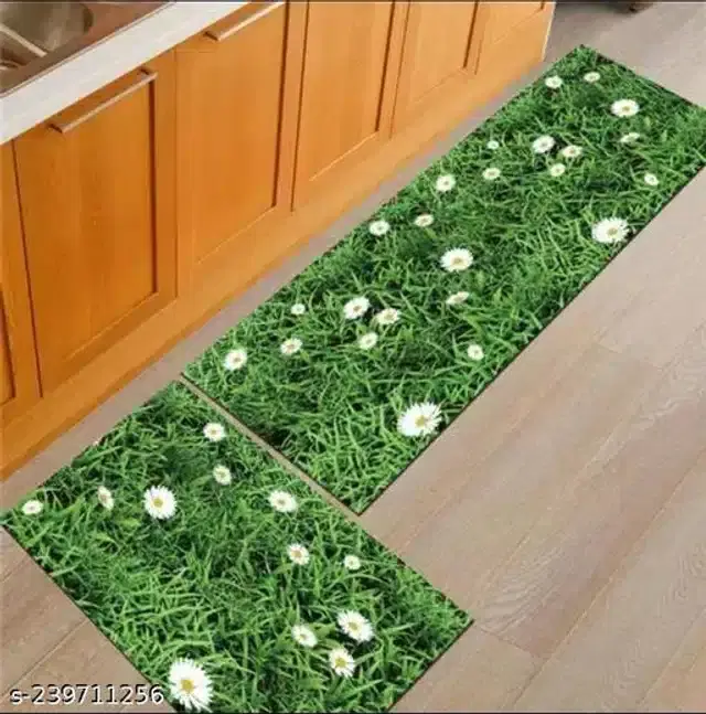 Anti Slip Kitchen Mat, Green, 16x20 inches, Pack of 2