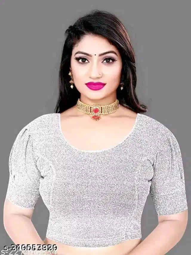 Half Sleeves Blouse for Women (Silver, 34)