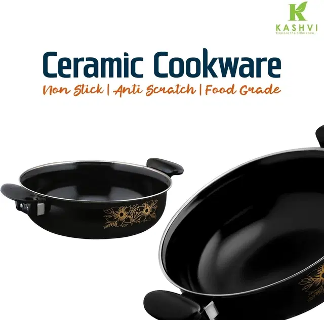 Cast Iron Kadai, Black, 28 cm