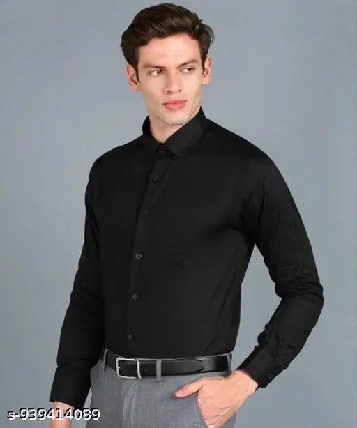 Solid Shirt for Men (Black, M)