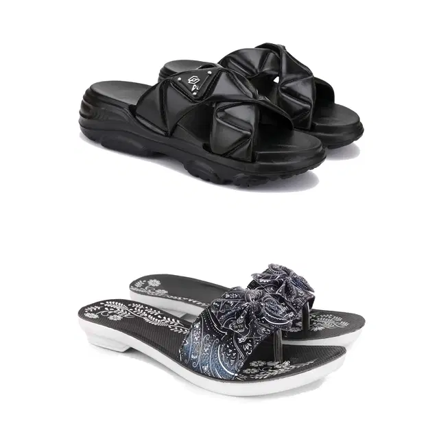 Combo of Sliders & Flats for Women, Set of 2 (Multicolor, 5)