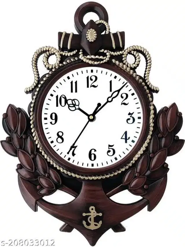 Plastic Analog Wall Clock, Dark Brown & White