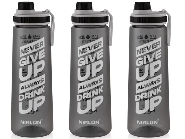 Nirlon Clear Sip Motivational Fitness Sport Water Bottle 800Ml Set Of 3 & Time Maker, Leak-Proof, Bpa-Free, Toxin Free Plastic Drink Bottle Design For Unisex At Gym, School, Office ( Black )
