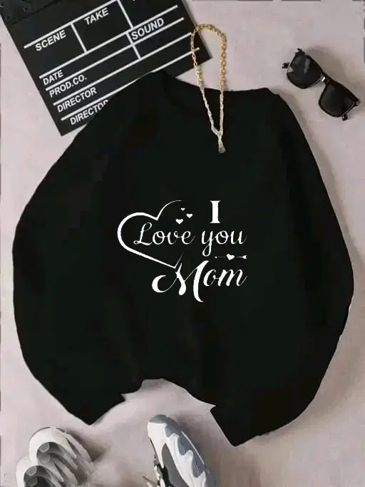 Fleece Printed Sweatshirt for Women (Black, S)