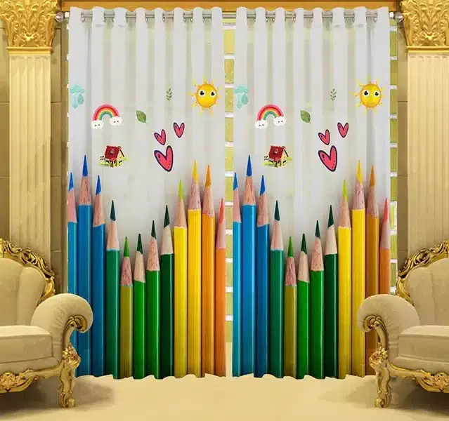 Polyester Printed Window & Door Curtains, Pack of 2, Multicolor, 5 feet