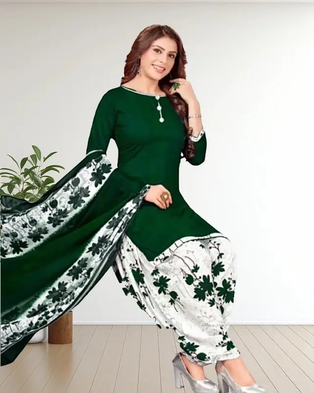 Crepe Printed Unstitched Suit with Dupatta for Women, Green