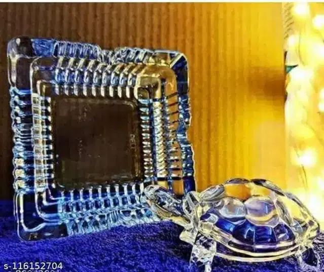 Crystal Turtle with Plate, Transparent, Set of 1