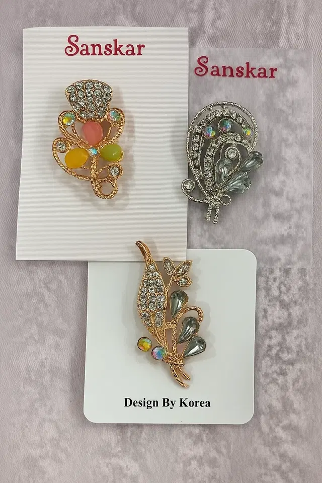 Metal Saree Pin for Women, Multicolor, Pack of 3