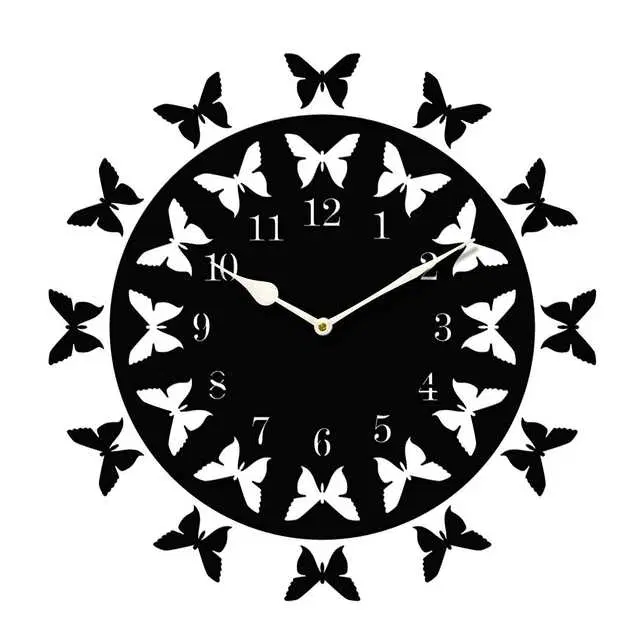 Jaipur Crafts Wooden Wall Thirteen Butterfly Clock, Black, 11 Inch, N-13